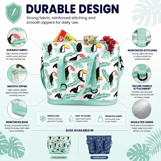 Lunch Cooler Tote Bag for Outdoor Travel and Picnic (Polyester, 52x22x41 cm) — construction detail view 2
