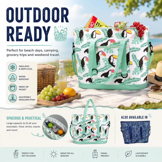 Lunch Cooler Tote Bag for Outdoor Travel and Picnic (Polyester, 52x22x41 cm) — construction detail view 3