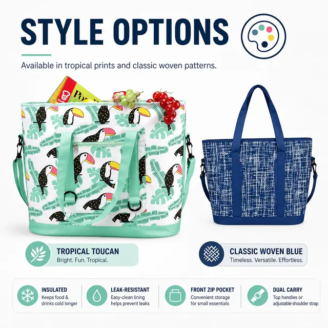 Lunch Cooler Tote Bag for Outdoor Travel and Picnic (Polyester, 52x22x41 cm) — construction detail view 4