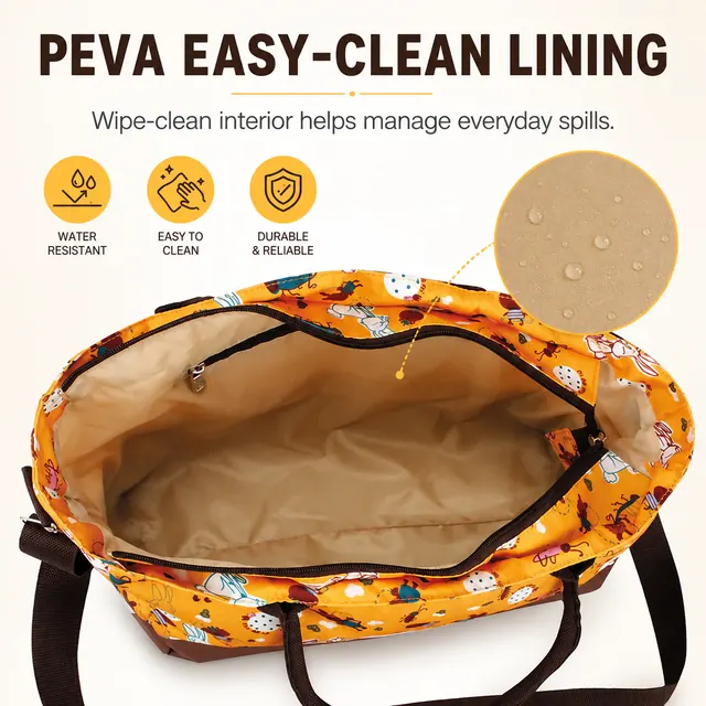 Luxury Baby Diaper Tote Bag with Bottle Holder — 40 x 18 x 29 cm — construction detail view 2