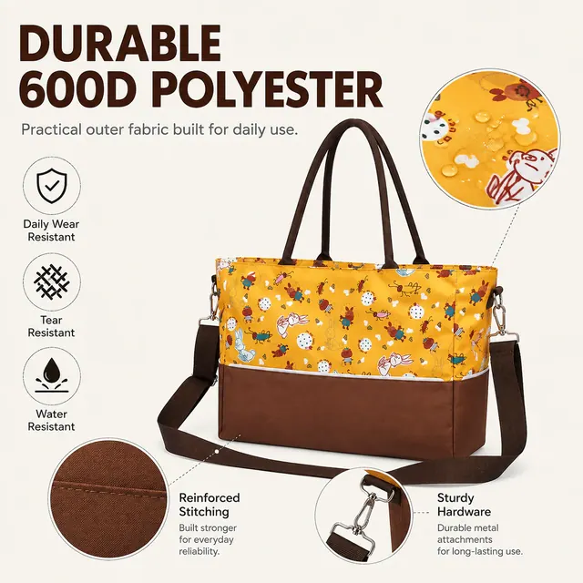 Luxury Baby Diaper Tote Bag with Bottle Holder — 40 x 18 x 29 cm — construction detail view 4