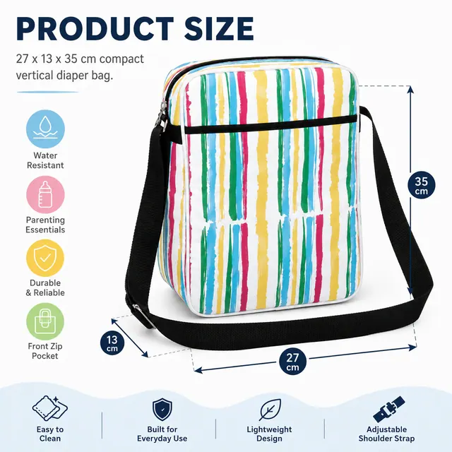 Multifunctional Baby Diaper Crossbody Bag — 27 x 13 x 35 cm — construction detail view 1