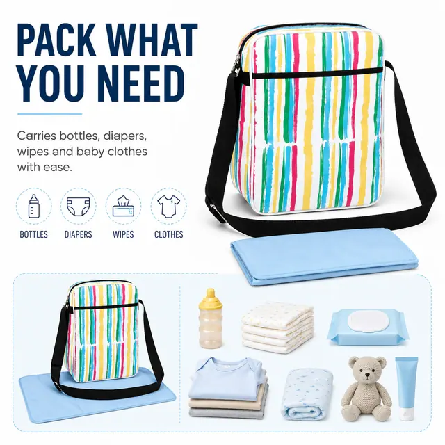 Multifunctional Baby Diaper Crossbody Bag — 27 x 13 x 35 cm — construction detail view 4