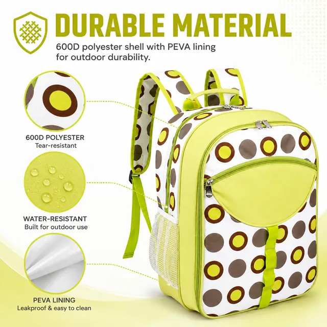 Picnic Backpack with Utensil Storage (600D Polyester + PEVA, 29*18*42cm) — construction detail view 1