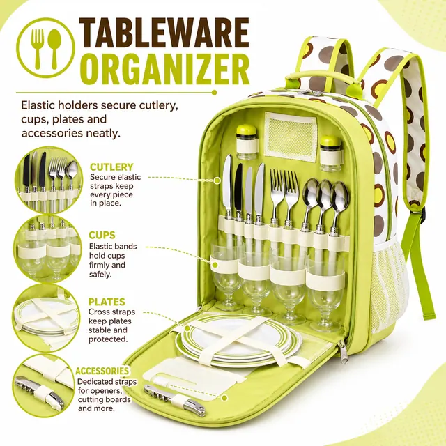 Picnic Backpack with Utensil Storage (600D Polyester + PEVA, 29*18*42cm) — construction detail view 3