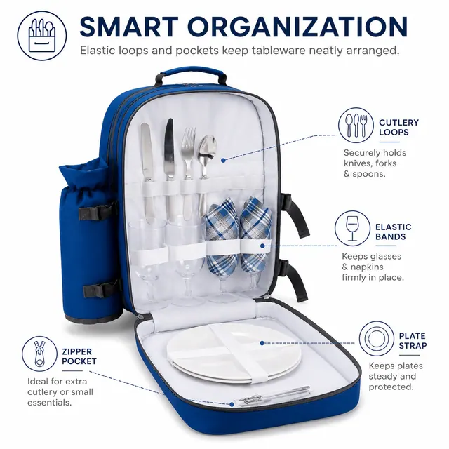 Picnic Bag Insulated Tableware Set - Wholesale (Polyester, 28*21.5*40cm) — construction detail view 2
