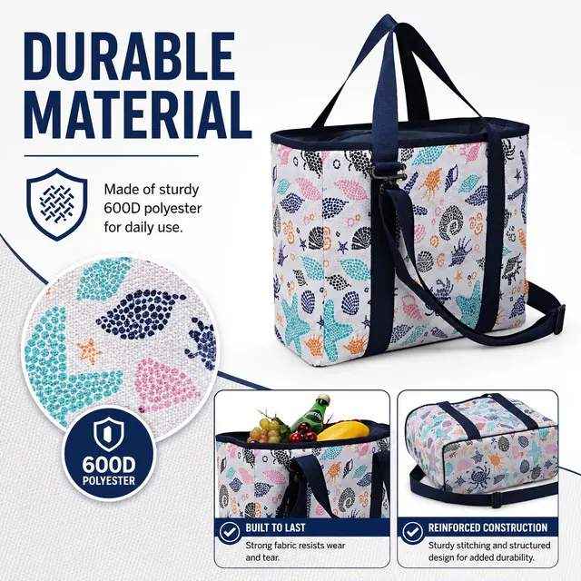 Picnic Cooler Bag 37x22x30cm - Insulated Polyester Cooler (600D) — construction detail view 2