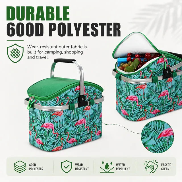 Picnic Folding Cooler Basket for Camping 600D Polyester 37×22×30cm — construction detail view 1