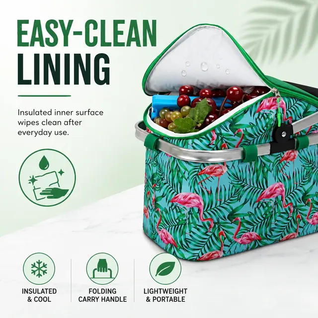 Picnic Folding Cooler Basket for Camping 600D Polyester 37×22×30cm — construction detail view 2