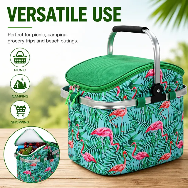 Picnic Folding Cooler Basket for Camping 600D Polyester 37×22×30cm — construction detail view 4