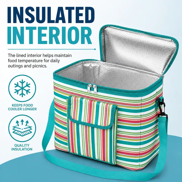 Picnic & Lunch Cooler Bag (600D PU, 35x26x32cm) — construction detail view 1