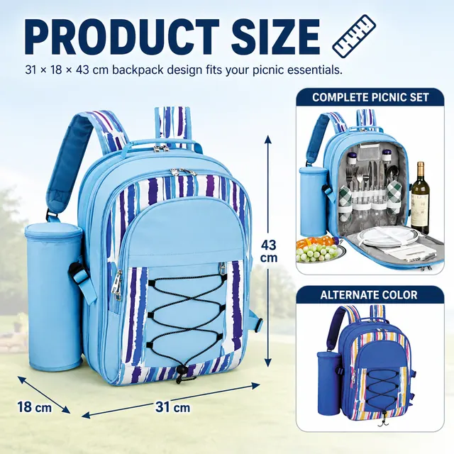 Picnic Bag - Insulated Cooler (600D Polyester + PEVA, 31x18x43cm) — construction detail view 1