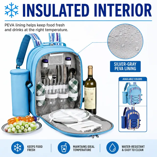 Picnic Bag - Insulated Cooler (600D Polyester + PEVA, 31x18x43cm) — construction detail view 2