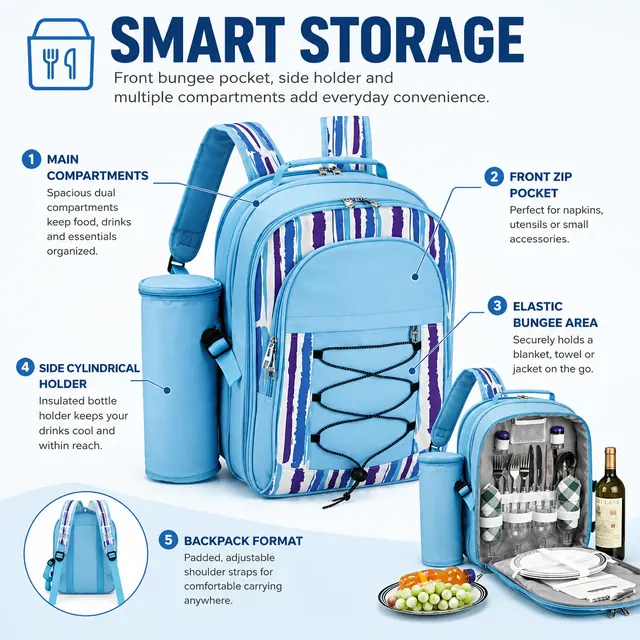 Picnic Bag - Insulated Cooler (600D Polyester + PEVA, 31x18x43cm) — construction detail view 3