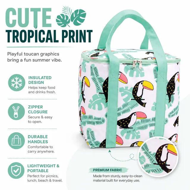 Picnic Cooler Bag - Insulated Polyester Cooler (28.5x20.5x28cm) — construction detail view 1