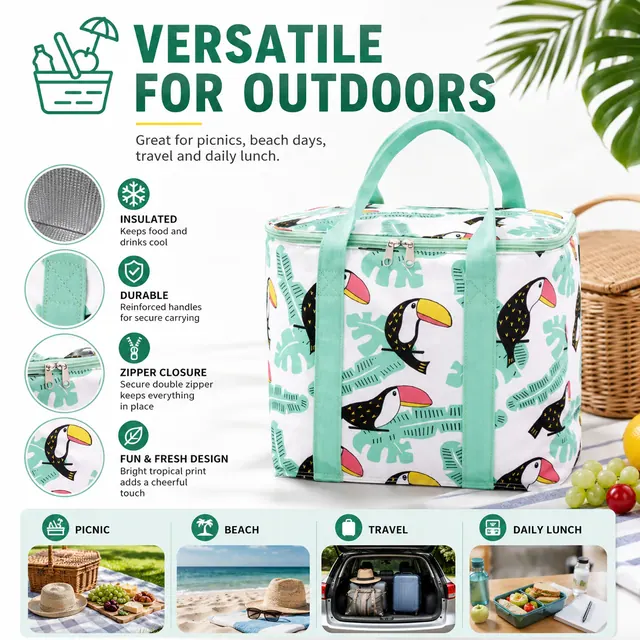 Picnic Cooler Bag - Insulated Polyester Cooler (28.5x20.5x28cm) — construction detail view 3