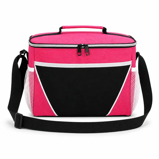 Pink Insulated Lunch Bag with Adjustable Strap and Zipper (300D Snowflake / PVC, 30x18x22cm)