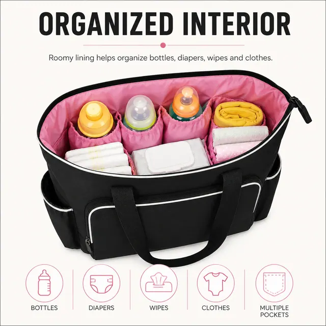 Spacious Baby Diaper Tote Bag — 32 x 12 x 35 cm — construction detail view 3