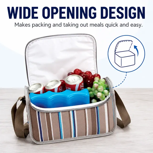 Striped Insulated Lunch Bag with Adjustable Shoulder Strap (420D/PVC, 35x26x32cm) — construction detail view 2