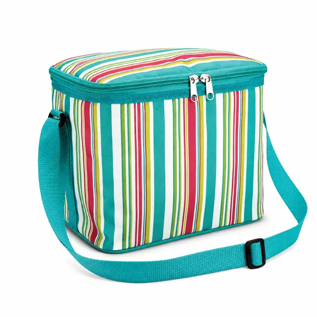 Striped Insulated Lunch Bag with Adjustable Shoulder Strap (600D/PU, 30x14x19cm)