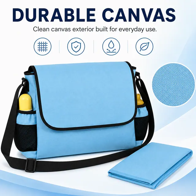 Stylish Baby Diaper Messenger Bag — 41 x 12 x 26 cm — construction detail view 2