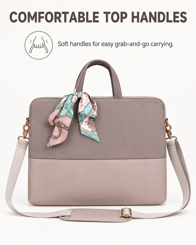 Stylish Laptop Bag with Crossbody Strap & Decorative Silk Scarf — 40×5.5×29 cm — construction detail view 2