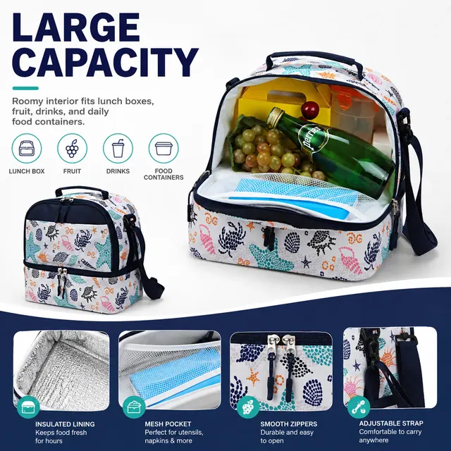 Toucan Print Insulated Lunch Bag with Adjustable Strap (Polyester, 22x15.5x34cm) — construction detail view 3