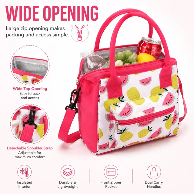Travel Picnic Lunch Cooler Bag - Insulated Thermal Food Bag (Microfiber & 600D Polyester, 26x16x25cm) — construction detail view 1
